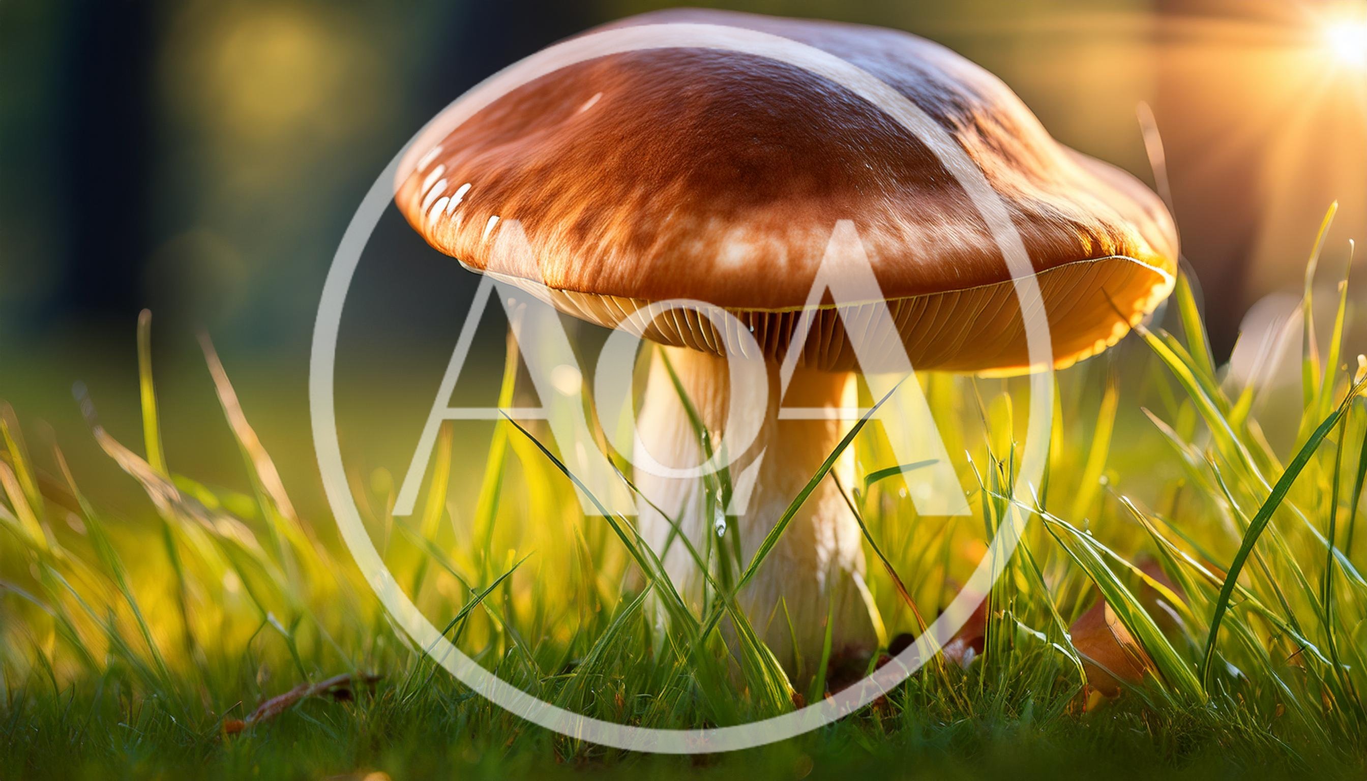 Single Brown Mushroom Growing In Lush Green Grass