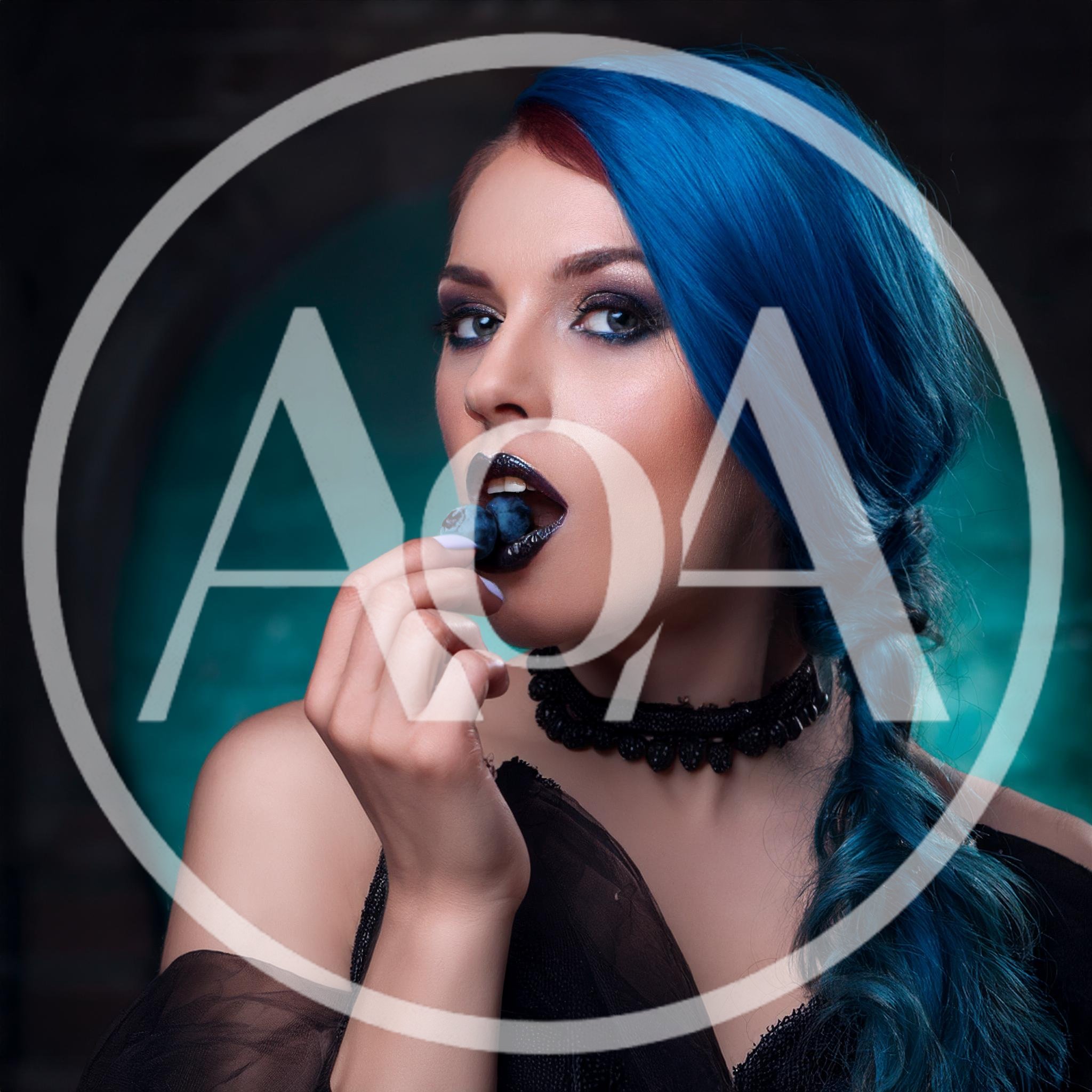 Gothic Woman With Blue Hair Eating Fresh Blueberries
