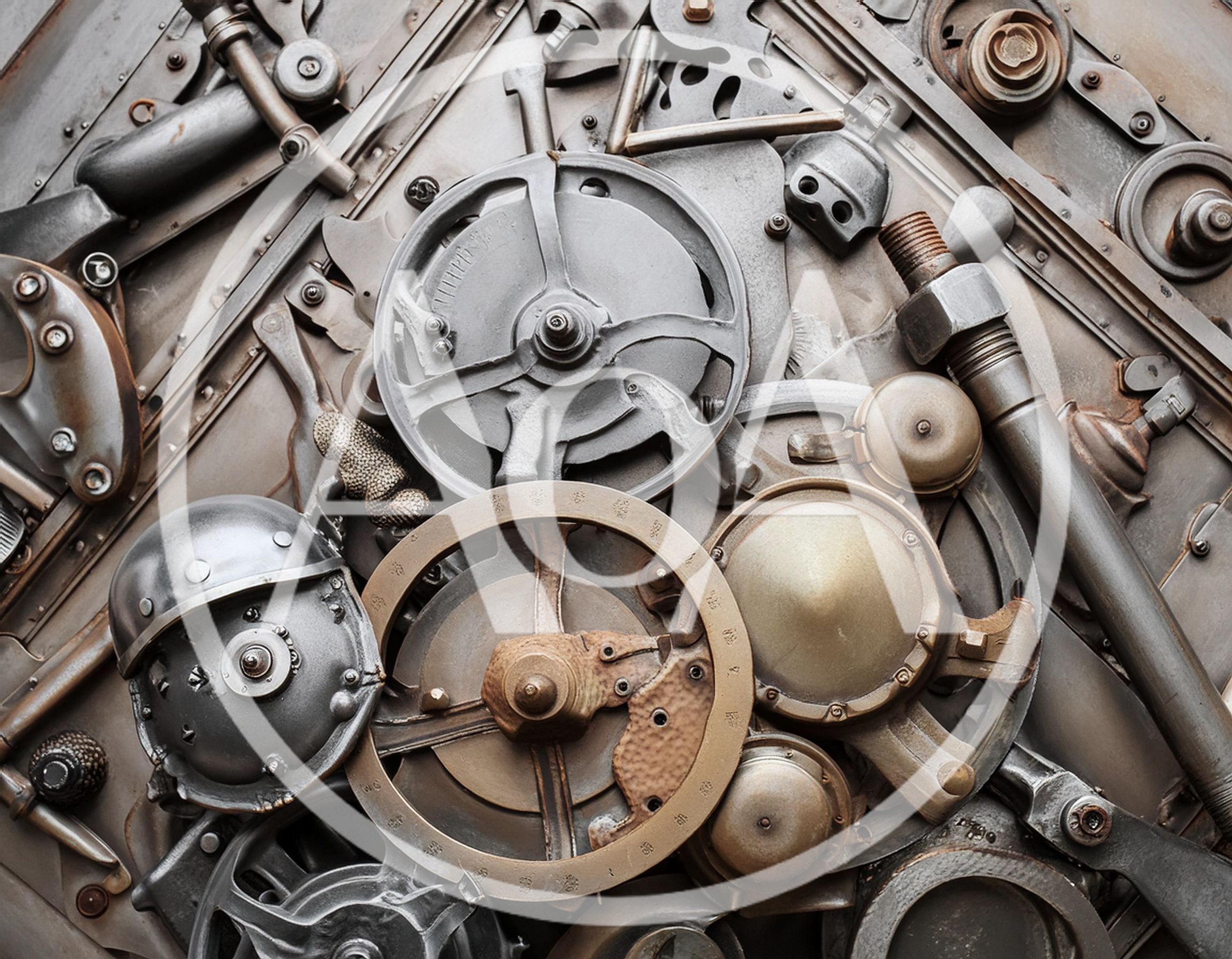 Abstract Steampunk Mechanical Gear And Metal Parts Assembly