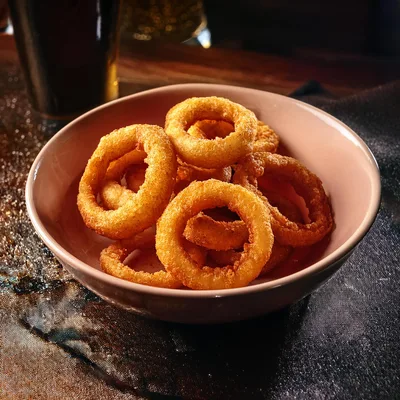 Bowl Of Crispy Golden Fried Onion Rings