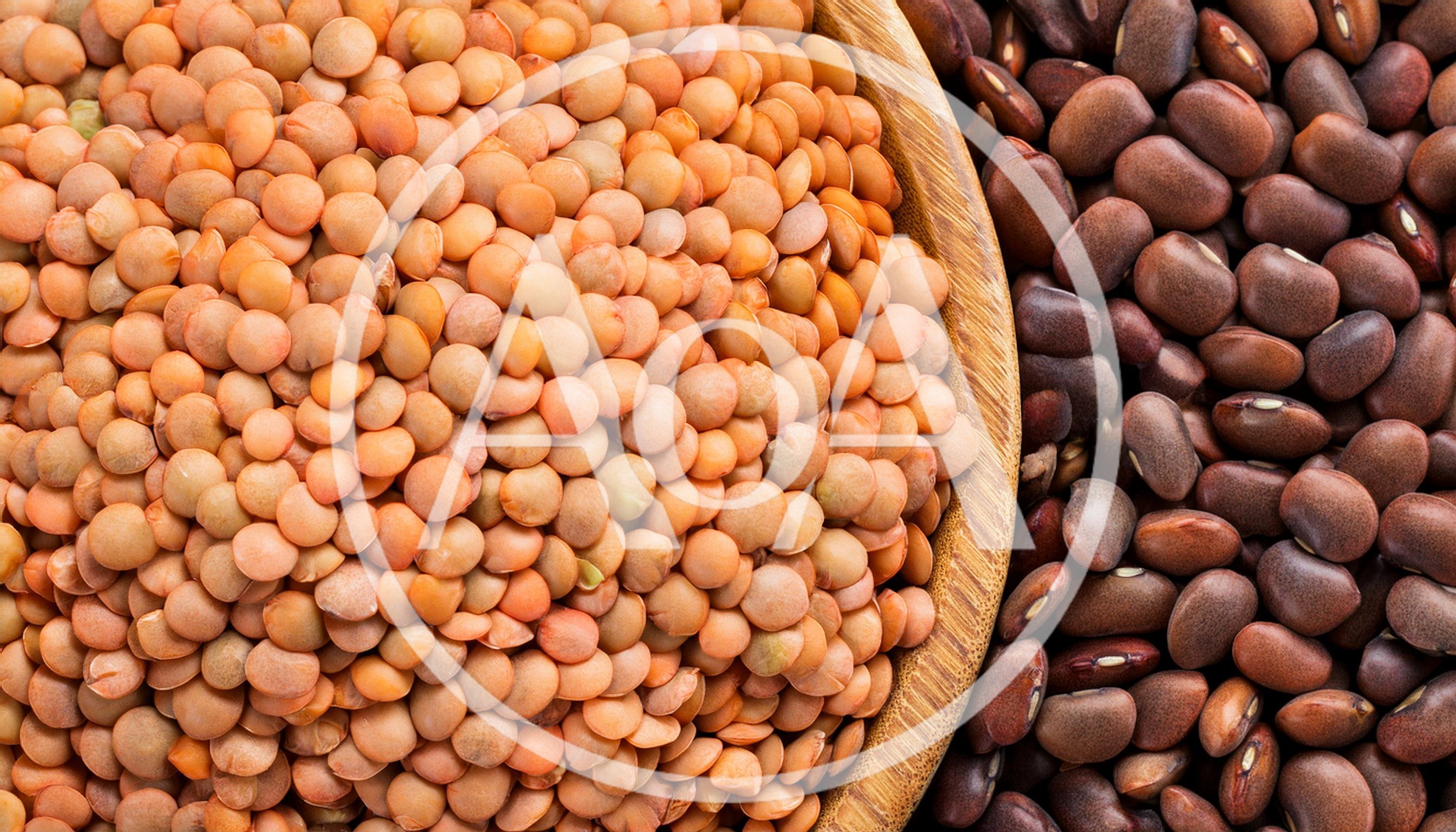 Top View Of Red Lentils And Brown Beans