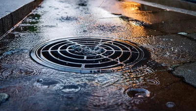 Raindrops Falling Into A Circular Storm Drain