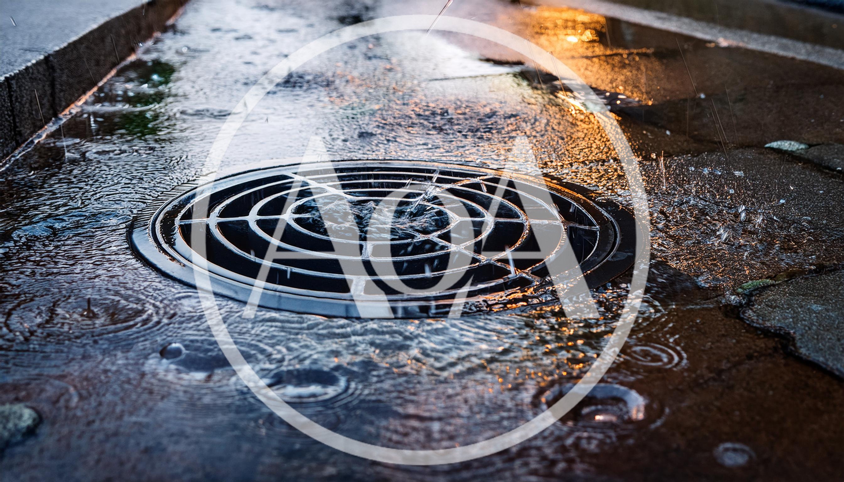 Raindrops Falling Into A Circular Storm Drain