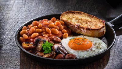 Full English Breakfast In A Cast Iron Skillet