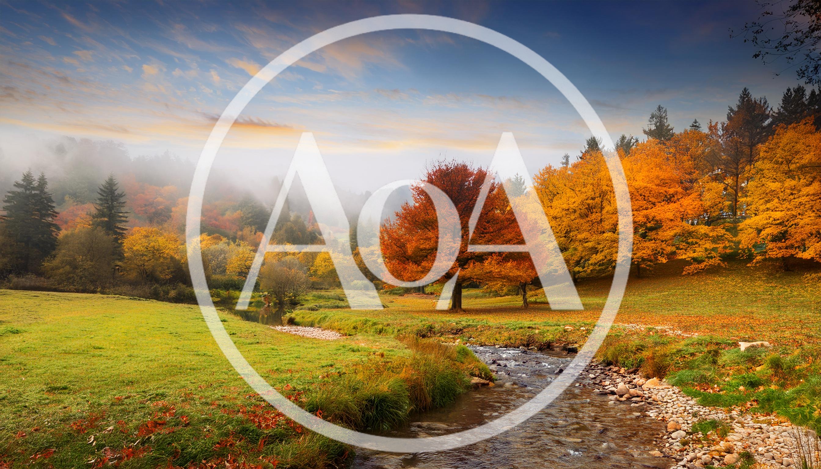 Autumn Landscape With Vibrant Orange Tree And Flowing Stream