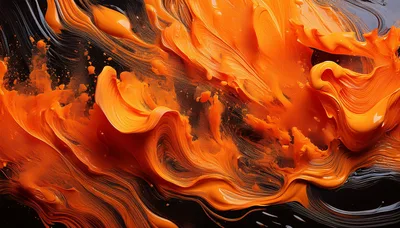 Abstract Orange Paint Swirls On Black Background