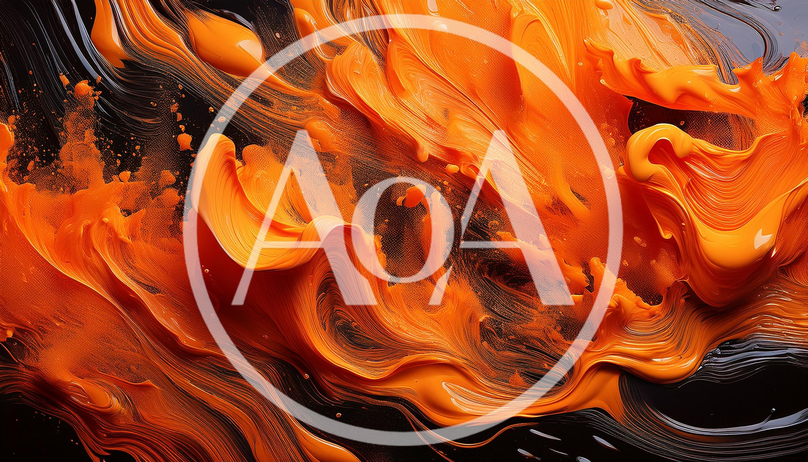 Abstract Orange Paint Swirls On Black Background