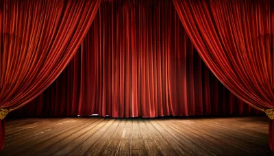 Empty Theater Stage With Red Velvet Curtains