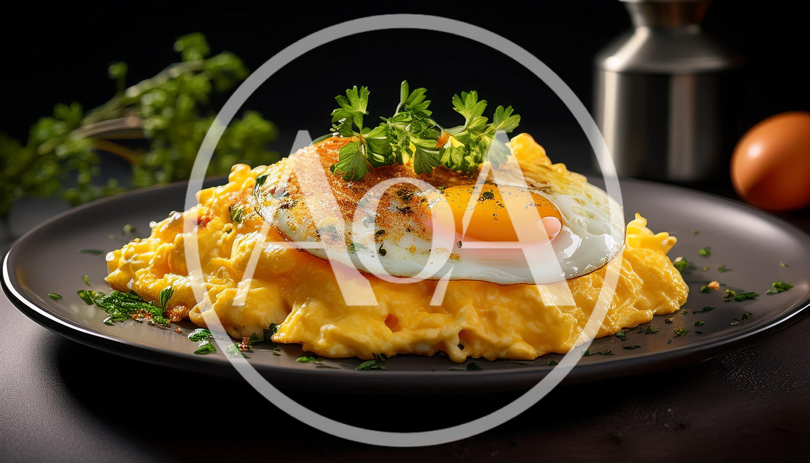 Fried Egg Served Over Creamy Scrambled Eggs