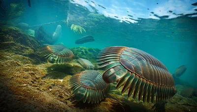 Prehistoric Trilobites Swimming In Shallow Ancient Ocean
