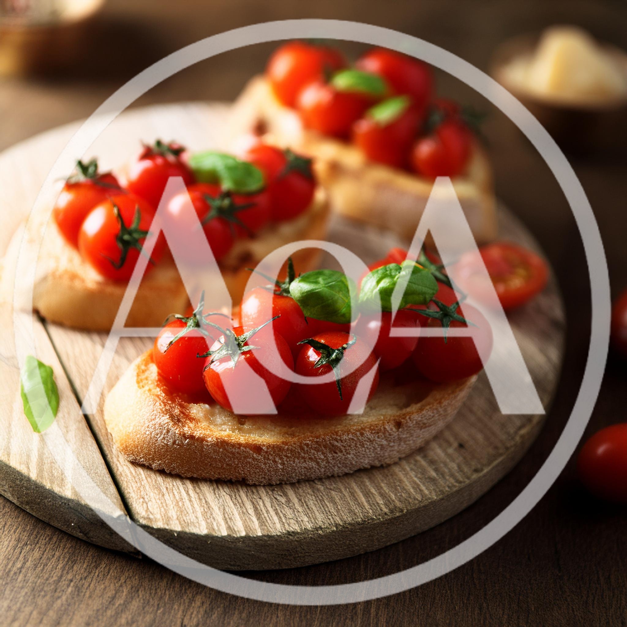 Fresh Tomato Bruschetta On A Wooden Board