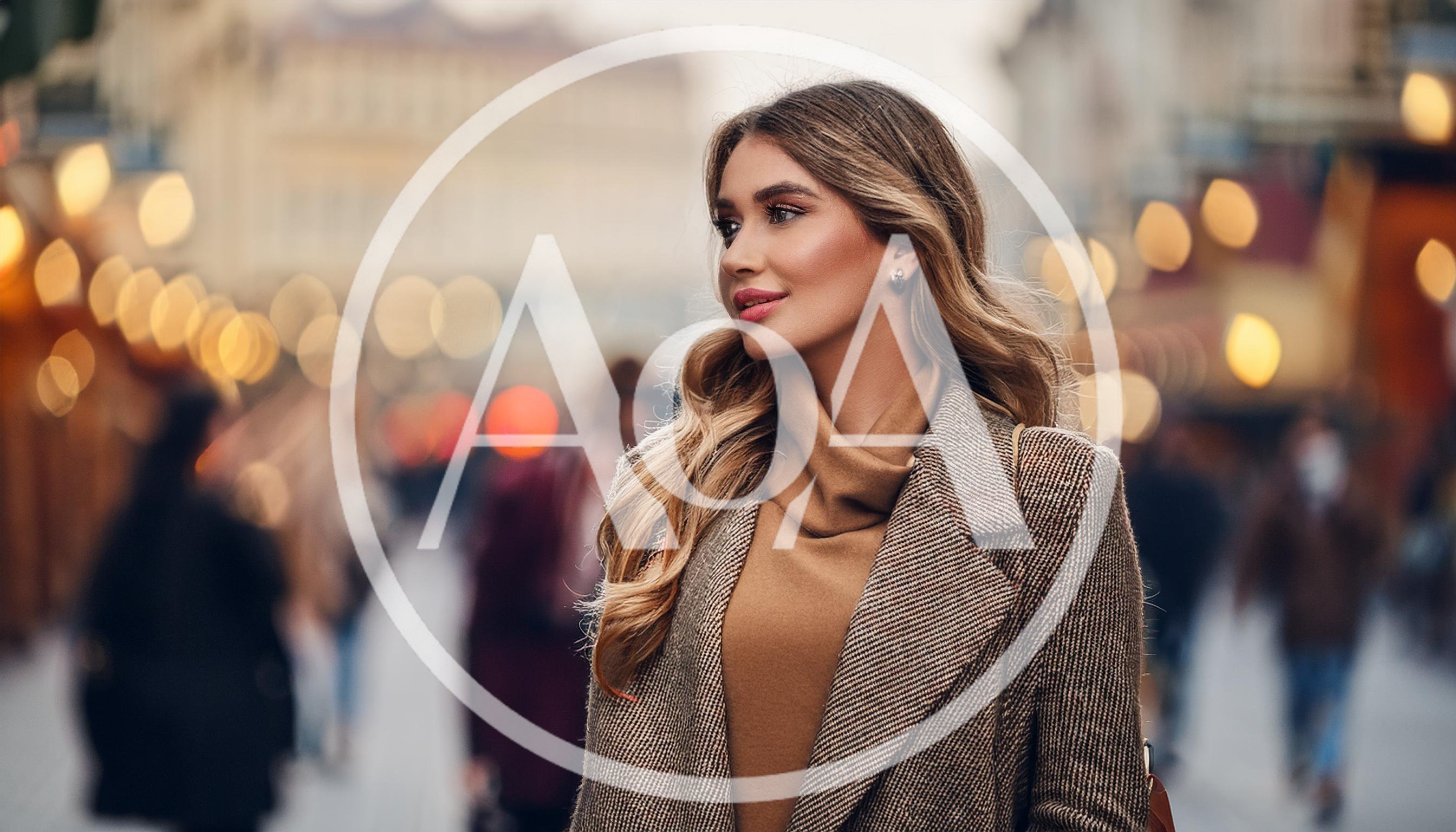Young Woman Walking Through A Festive City Street