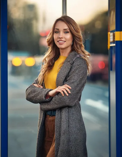 Young Woman Standing At A Bus Stop