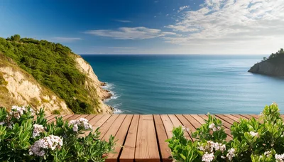 Wooden Deck Overlooking A Scenic Coastal Cliffside