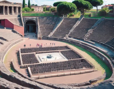 Ancient Roman Amphitheater With Central Garden Installation