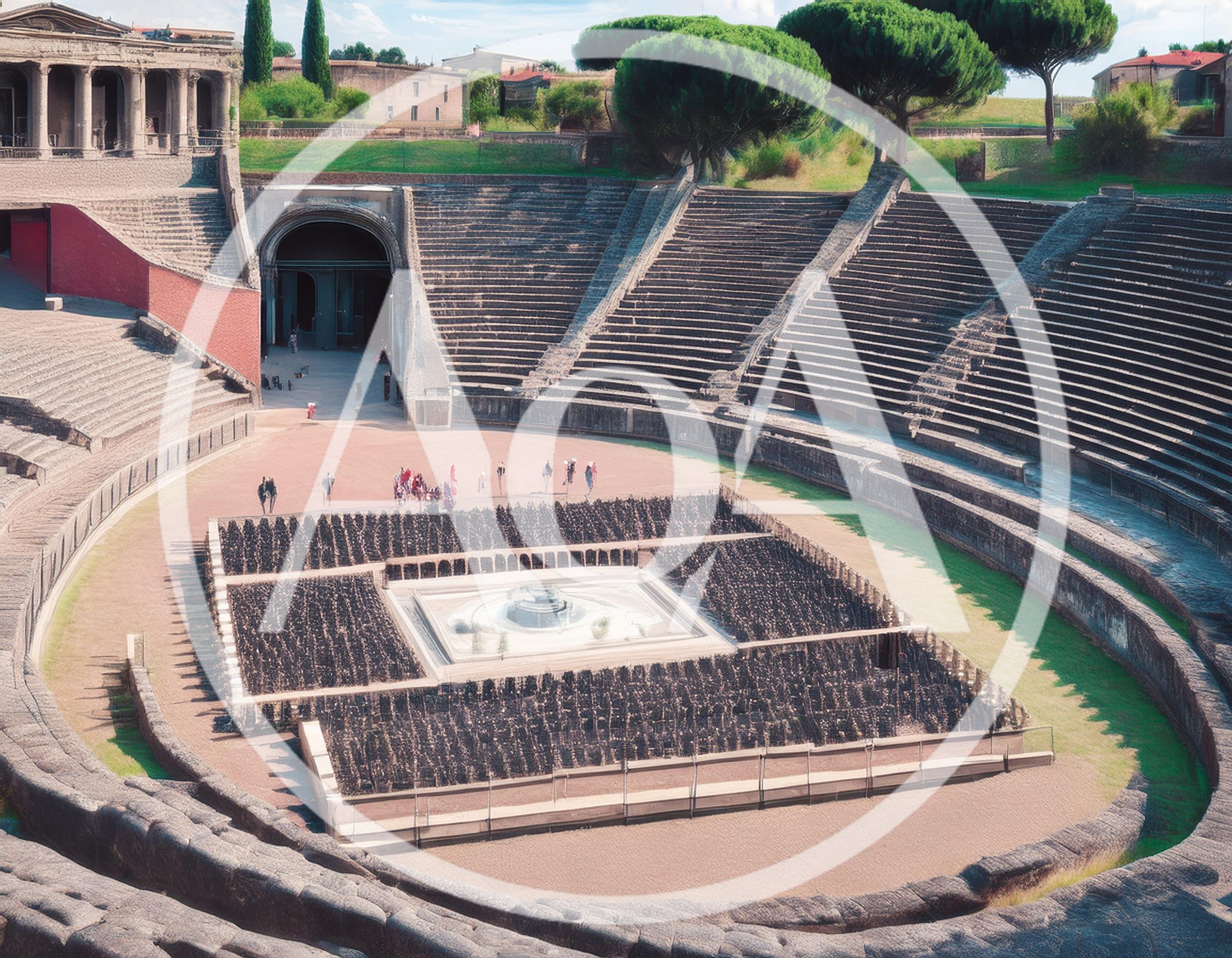 Ancient Roman Amphitheater With Central Garden Installation