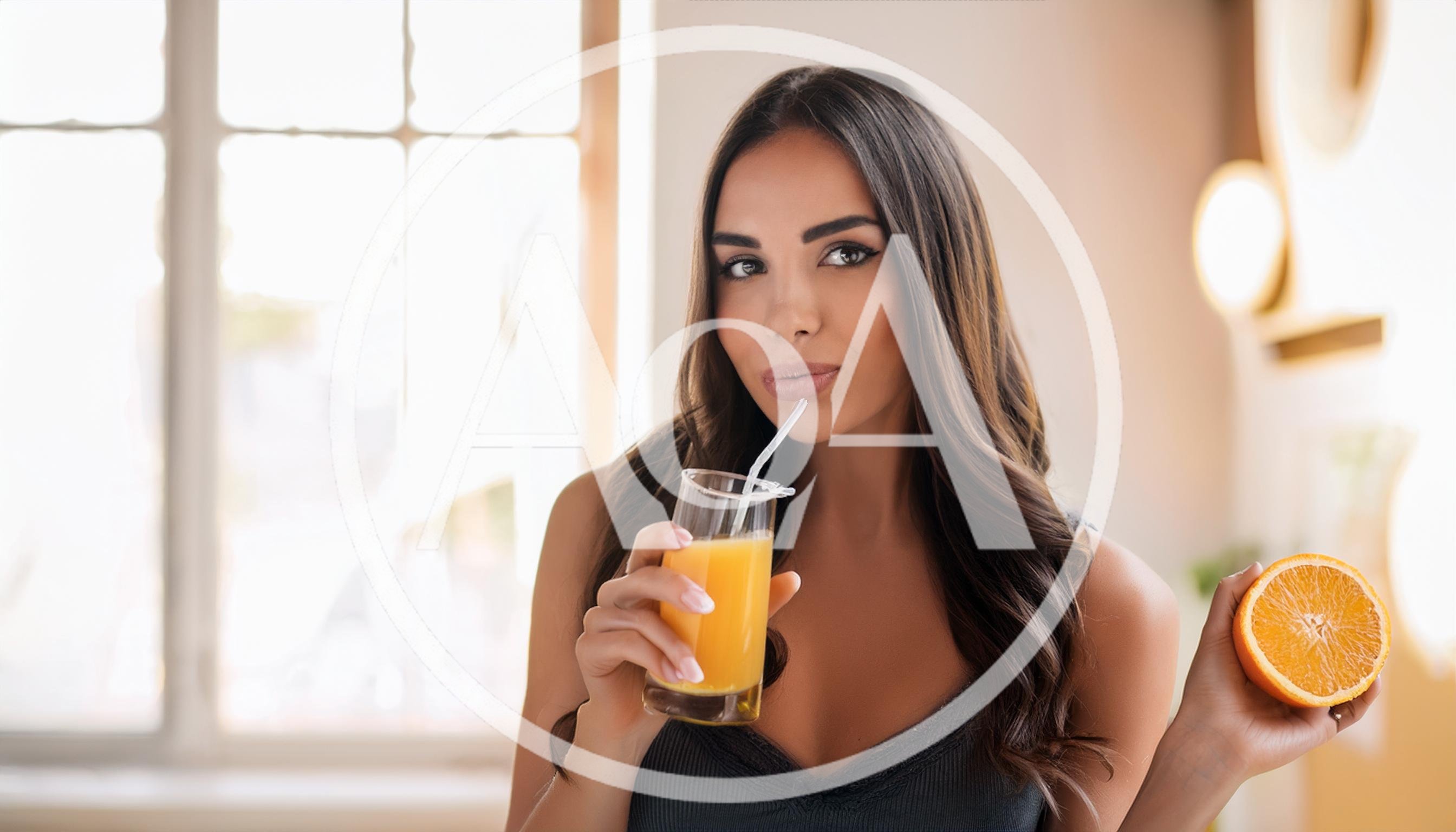 Beautiful Woman Drinking Fresh Orange Juice