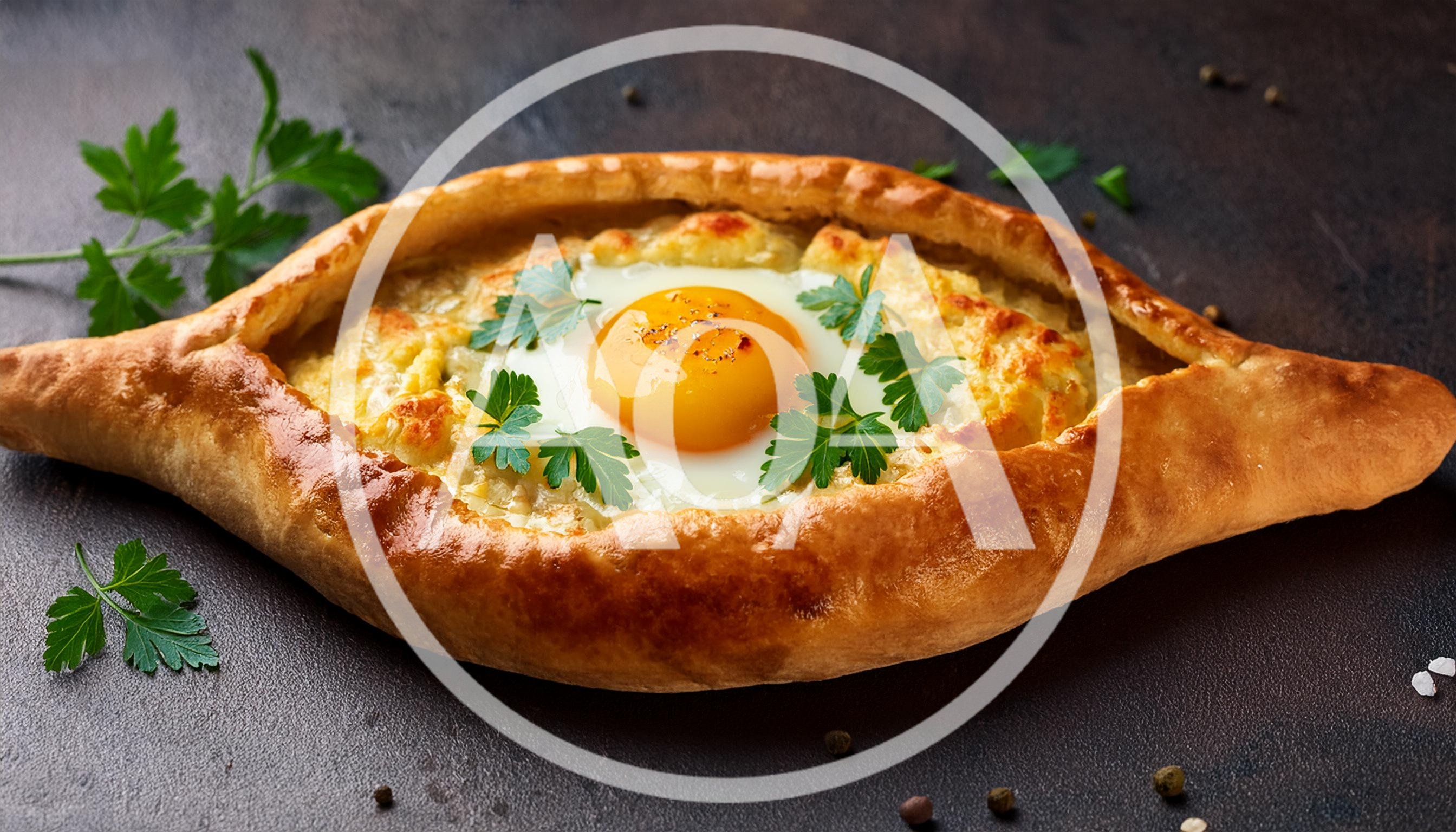 Traditional Georgian Khachapuri Adjaruli With Egg And Herbs