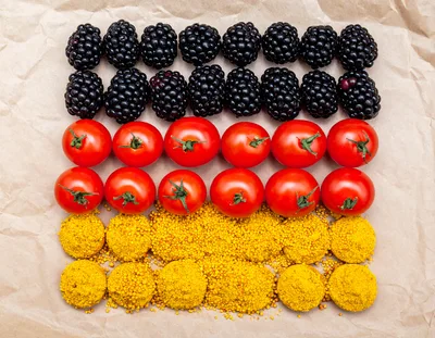 German Flag Made From Fresh Blackberries Tomatoes And Pollen