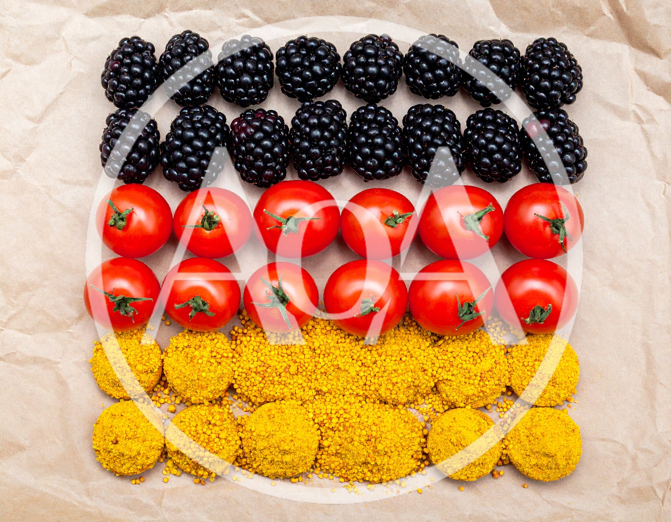 German Flag Made From Fresh Blackberries Tomatoes And Pollen