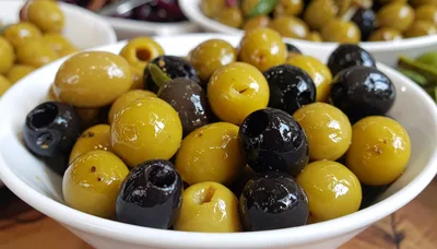 Bowl Of Mixed Green And Black Olives