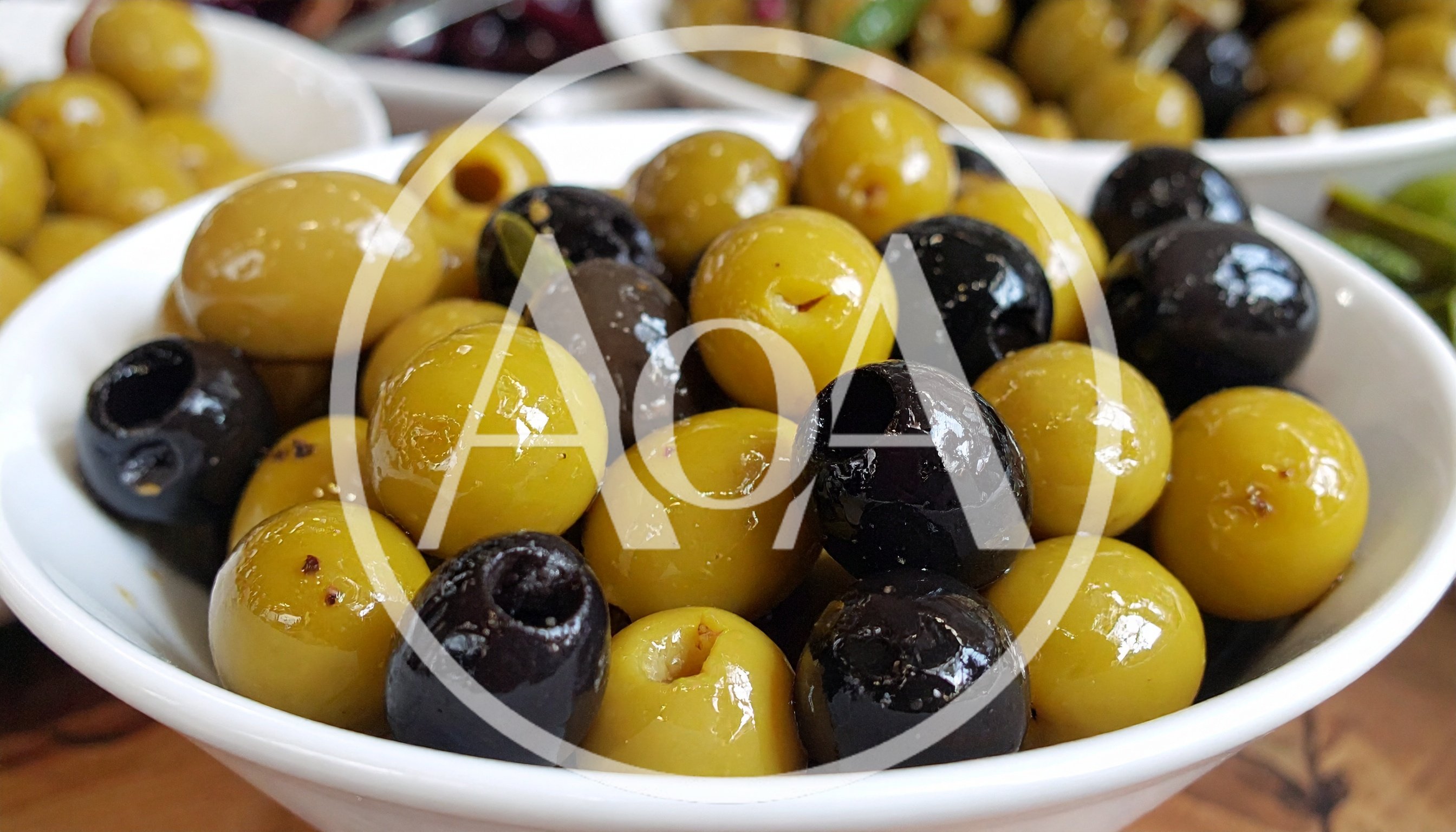Bowl Of Mixed Green And Black Olives
