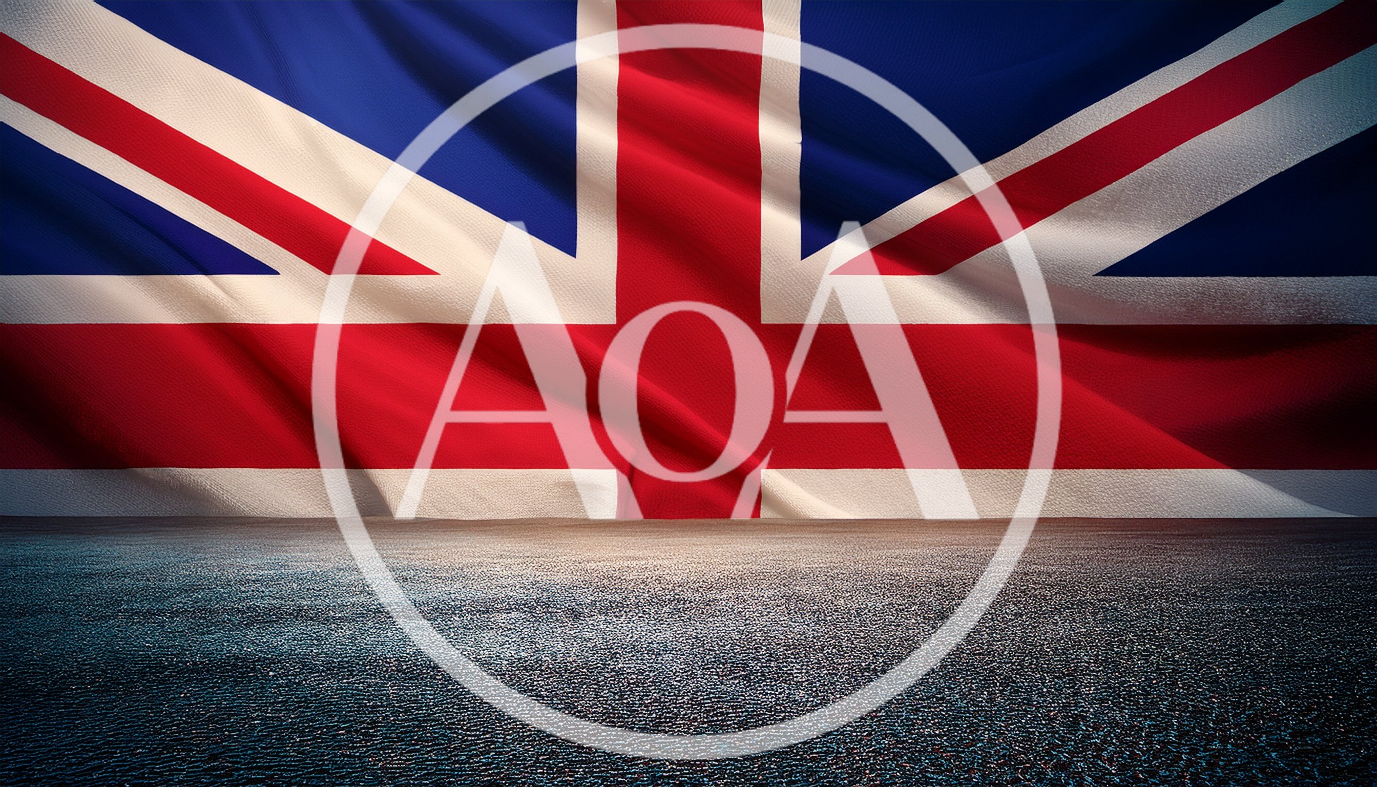 Waving United Kingdom Flag Over Dark Asphalt Surface