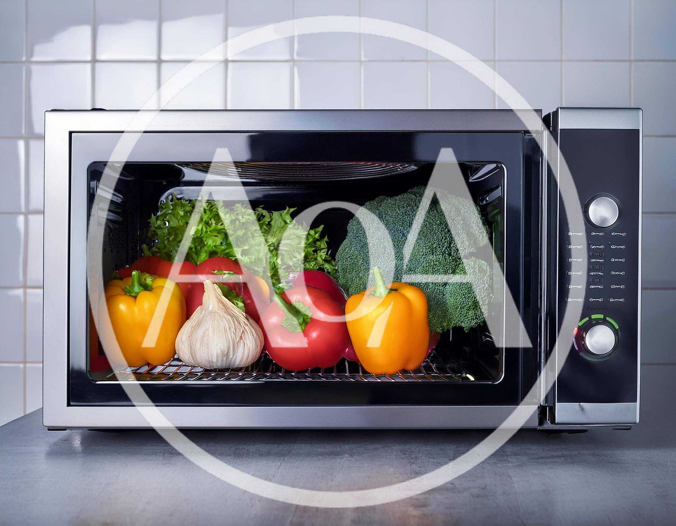 Fresh Vegetables Stored Inside A Modern Microwave Oven