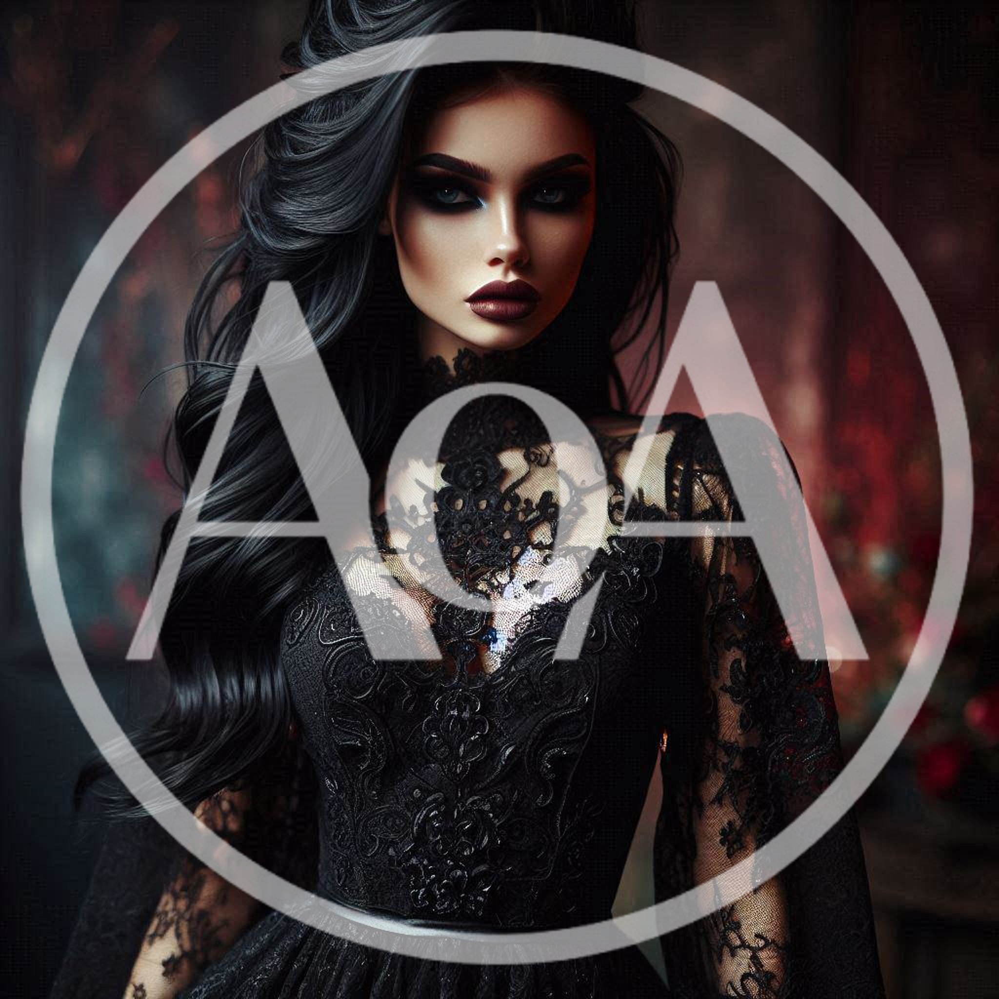 Gothic Woman In Elegant Black Lace Dress