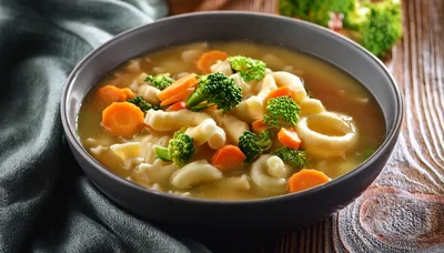 Bowl Of Vegetable Soup With Pasta And Broccoli
