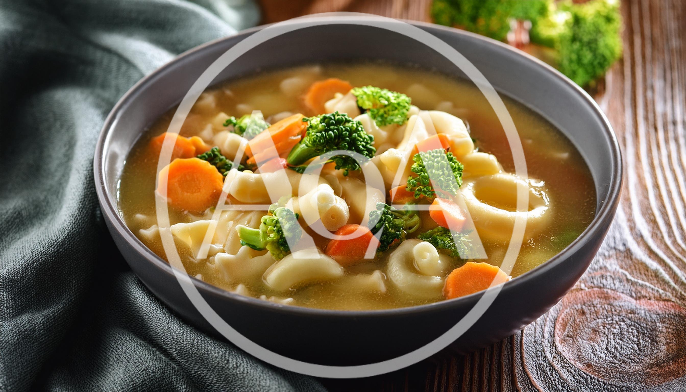 Bowl Of Vegetable Soup With Pasta And Broccoli