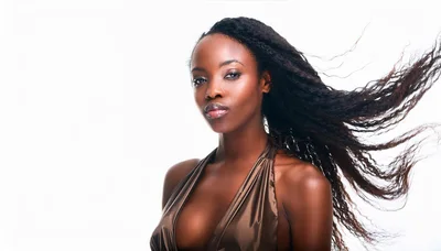 Portrait Of A Beautiful African Woman With Flowing Hair