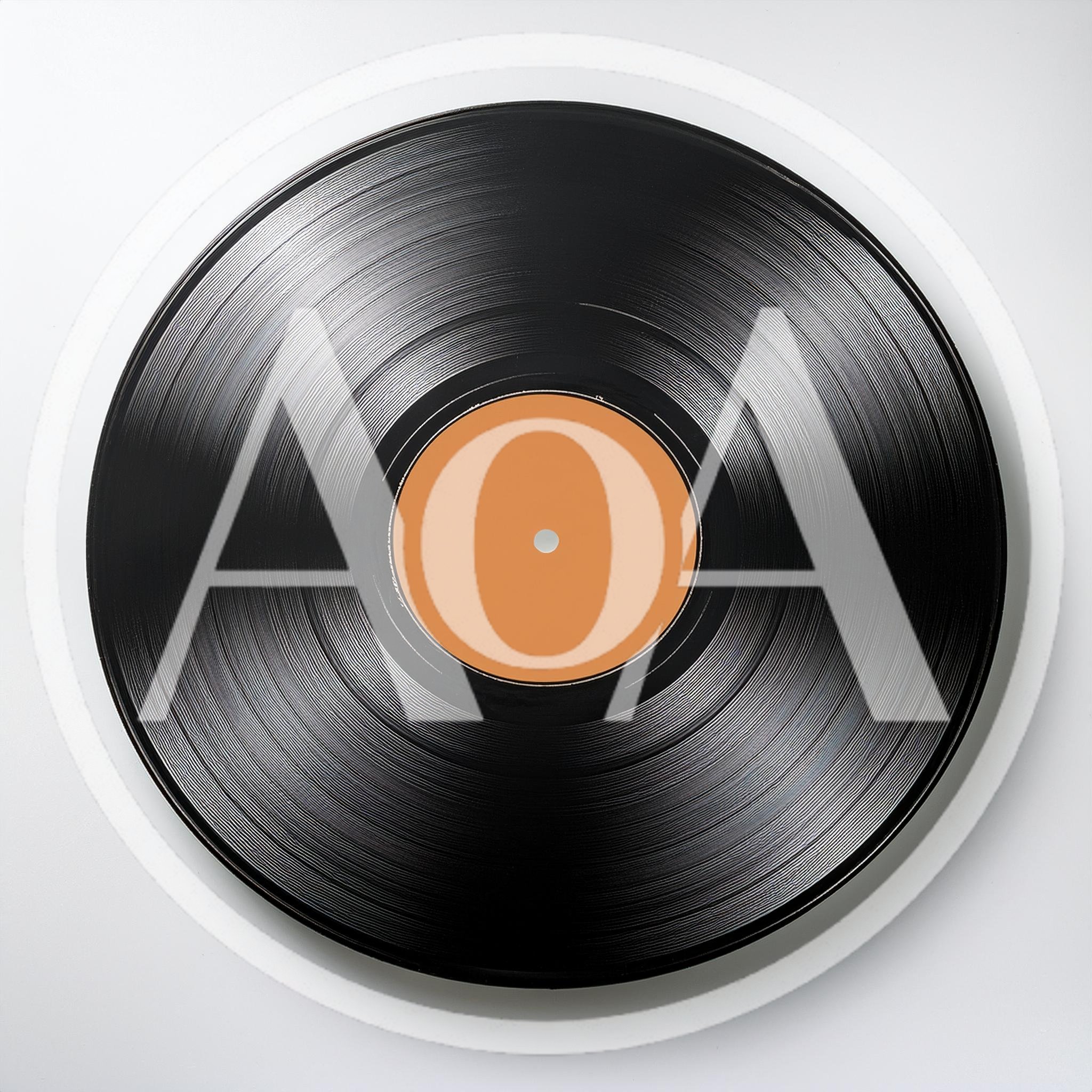 Black Vinyl Record With Blank Orange Center Label