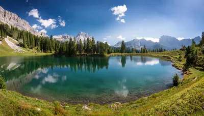 Panoramic View Of Lago Di Federa In The Dolomites