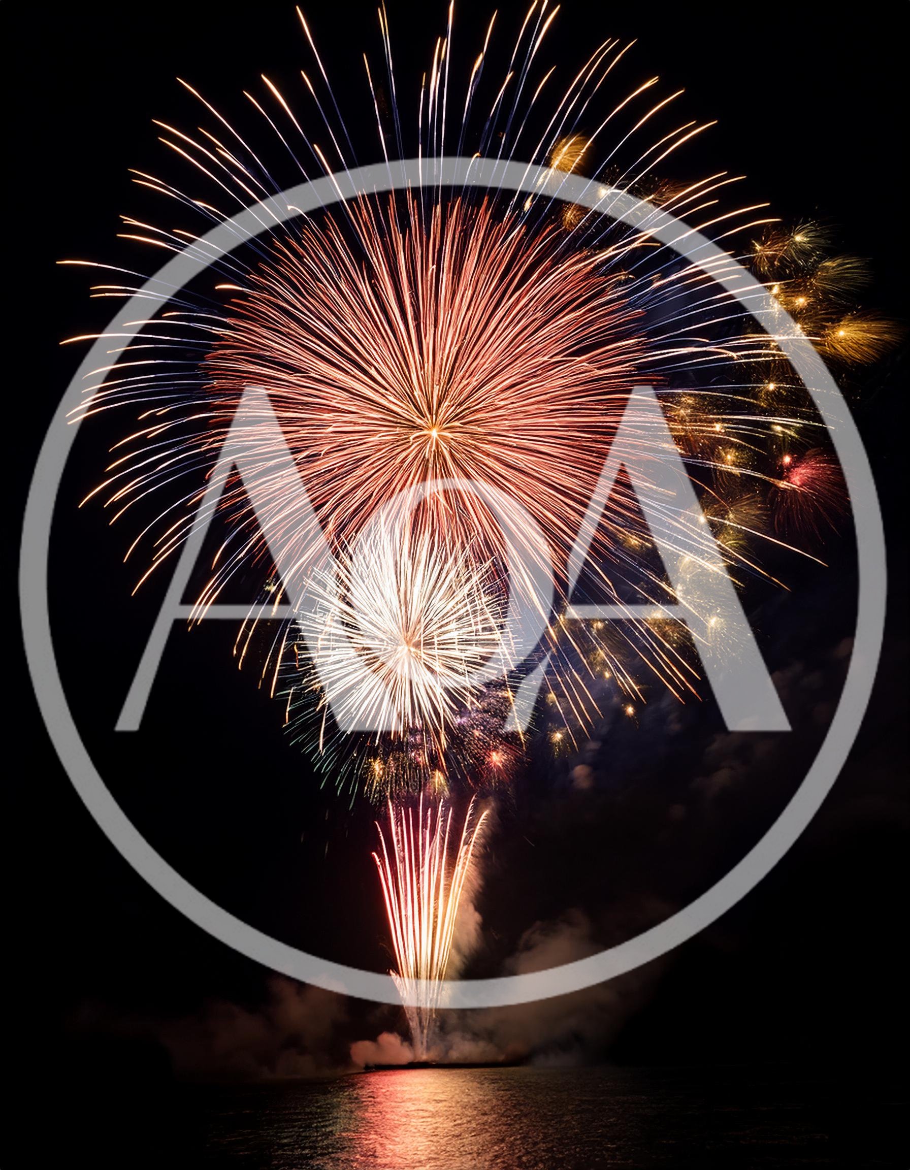 Vibrant Fireworks Display Over Dark Water