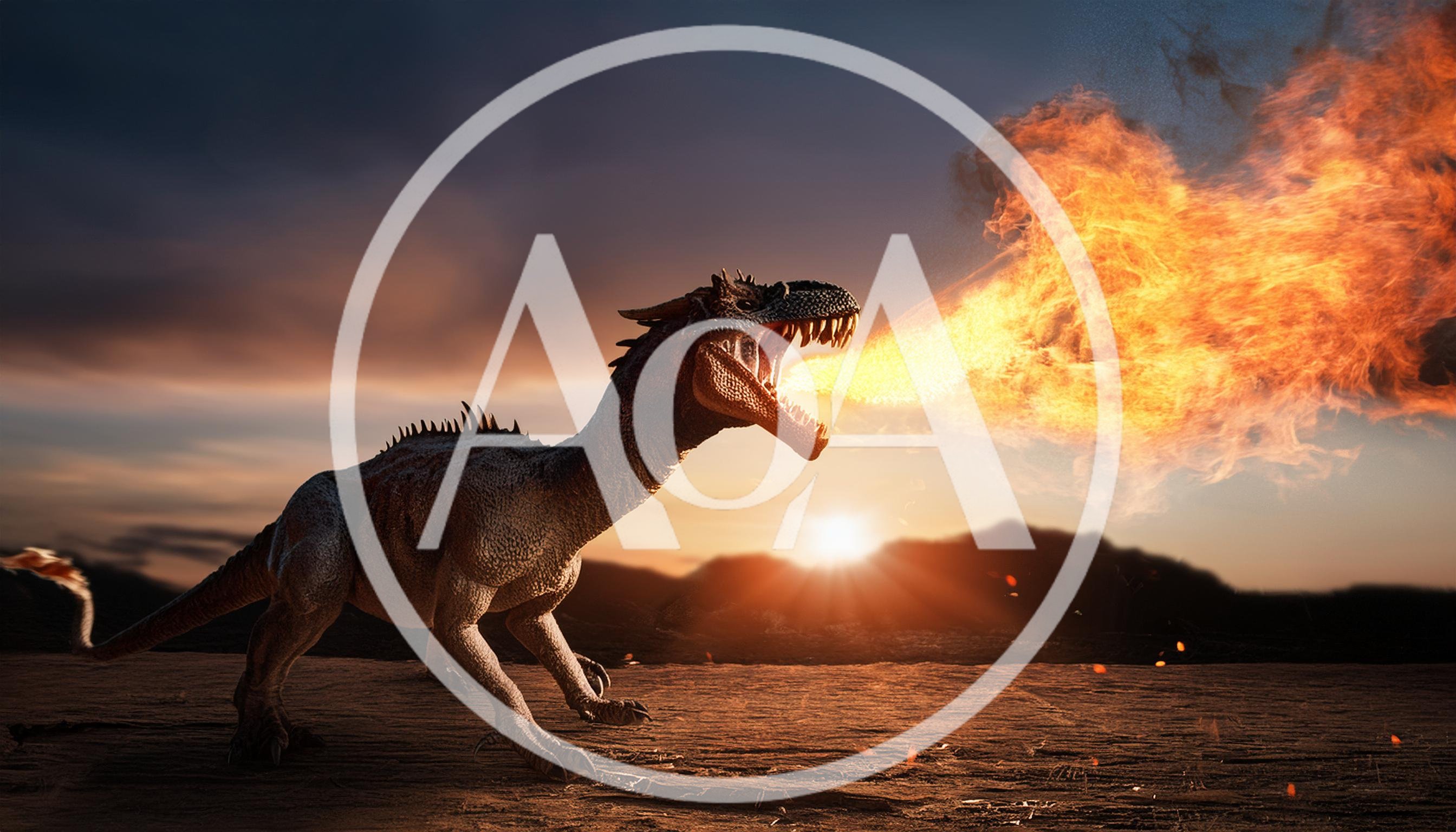 Fire Breathing Dinosaur Roaring In A Desert Landscape