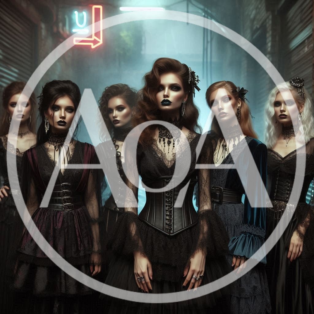 Group of Gothic Women in Dark Victorian Attire