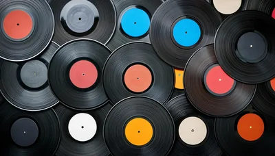 Top Down View Of Vintage Vinyl Records