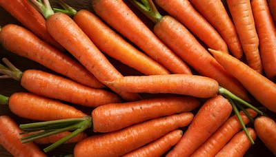 Fresh Organic Carrots Arranged On A Wooden Surface