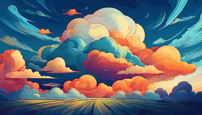 Stylized Digital Illustration Of Vibrant Sunset Clouds