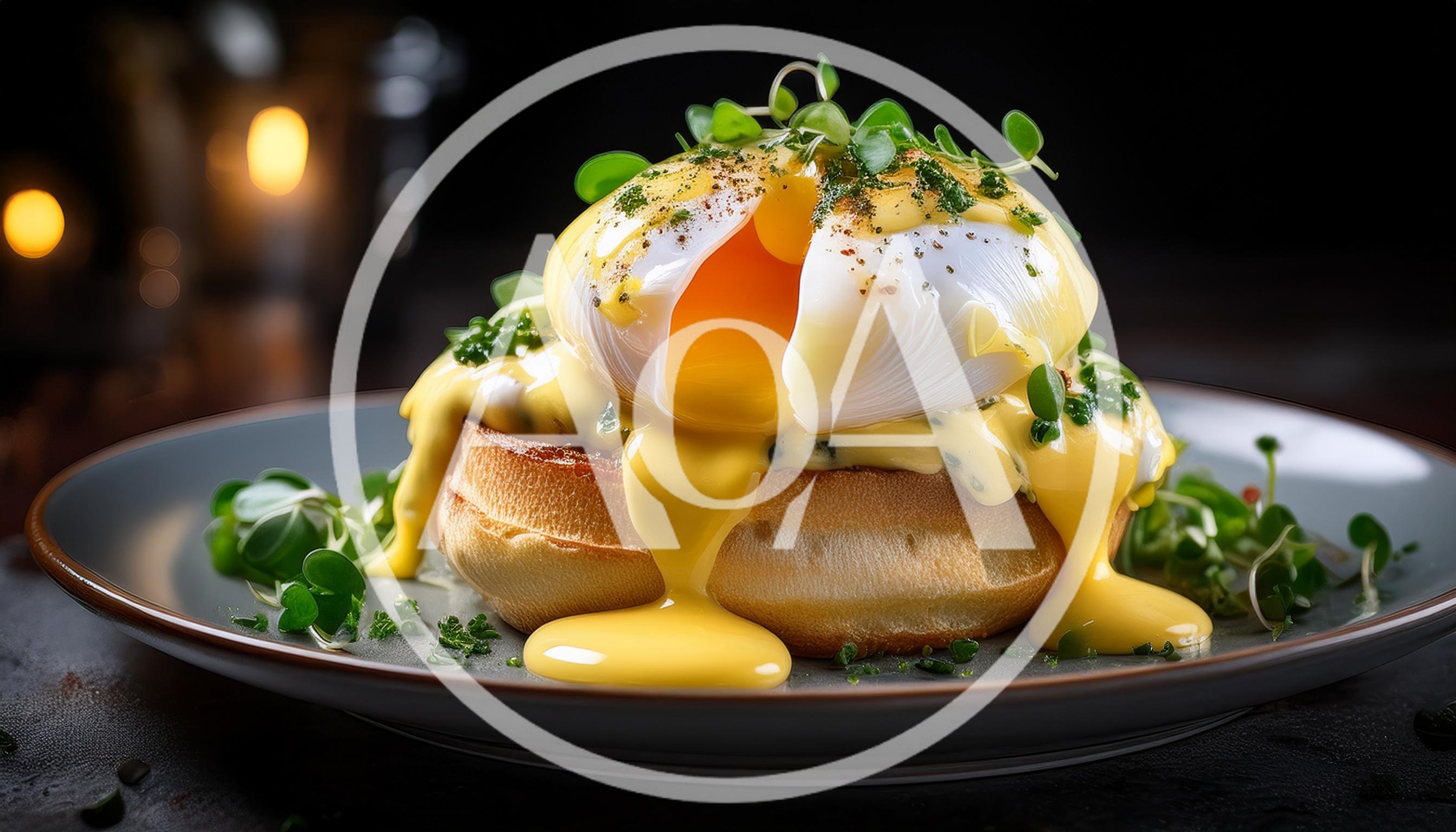 Poached Egg Benedict With Hollandaise Sauce On Muffin