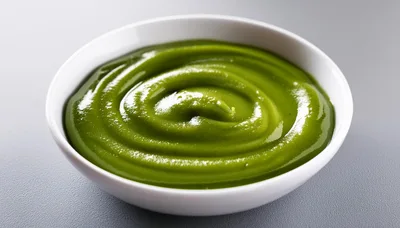 Swirled Green Vegetable Puree In A White Bowl