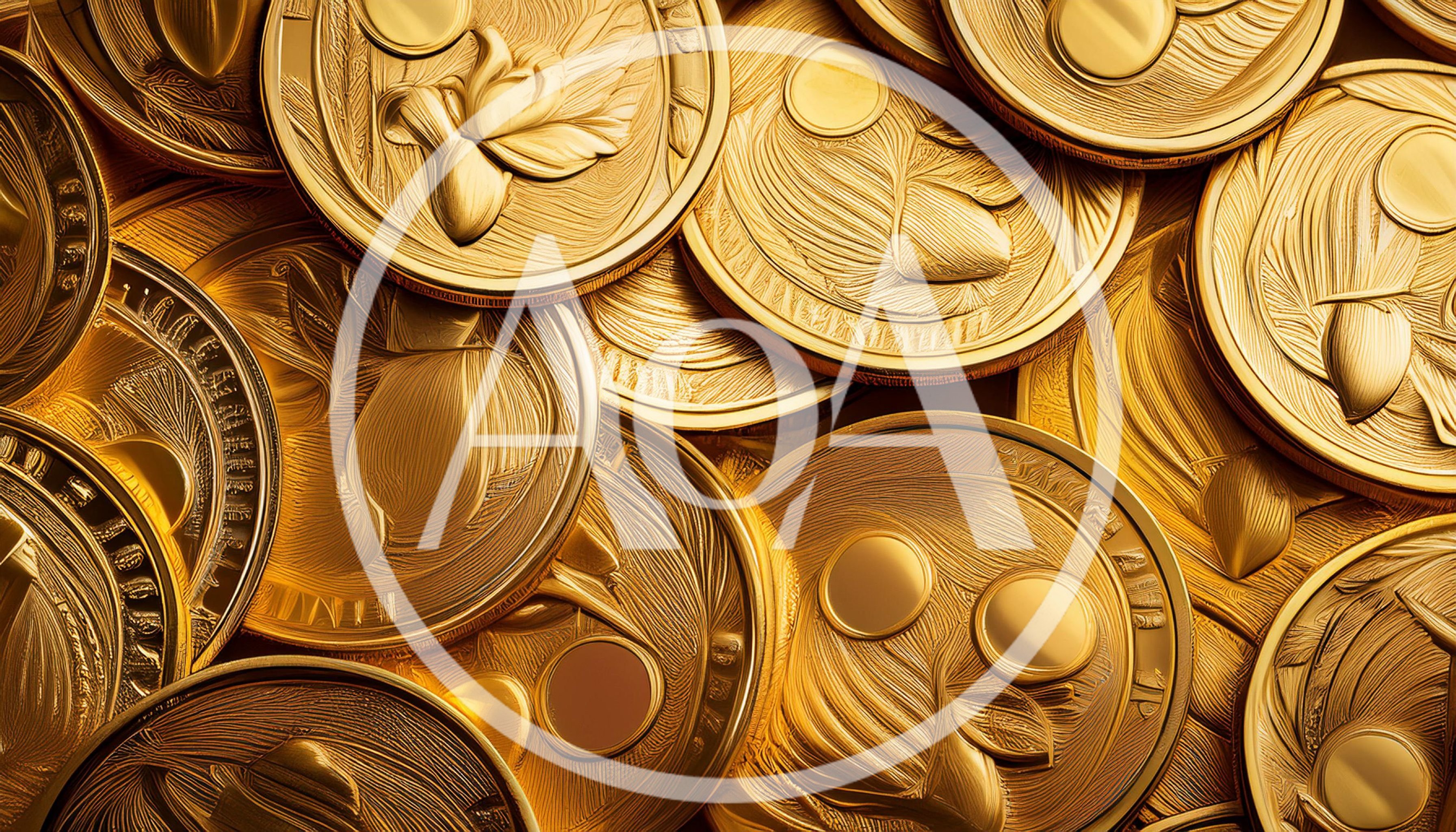 Close Up Of Stacked Golden Coins With Floral Relief