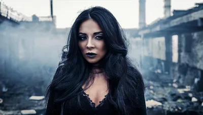 Gothic Woman Standing In A Ruined Industrial Building