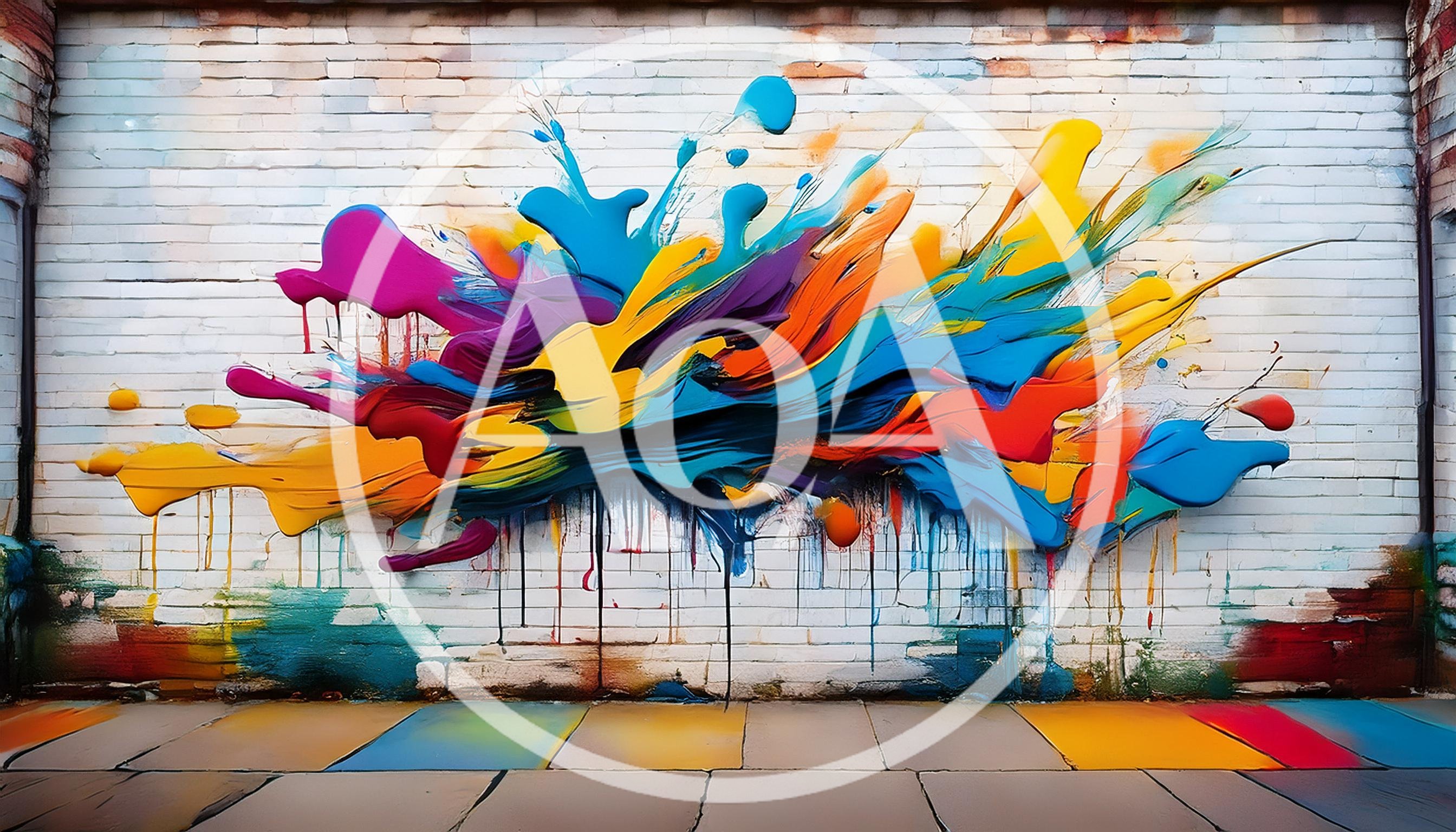 Vibrant Abstract Paint Splatter On White Brick Wall