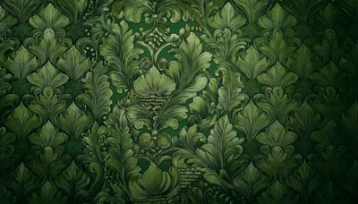 Ornate Victorian Damask Wallpaper Pattern In Deep Green