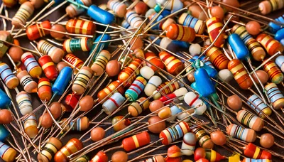Assorted Electronic Resistors Scattered On A Dark Surface