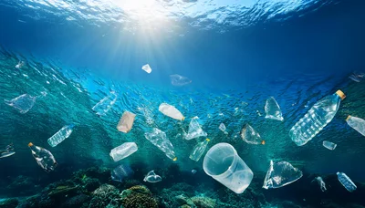Plastic Waste Floating In Polluted Tropical Ocean