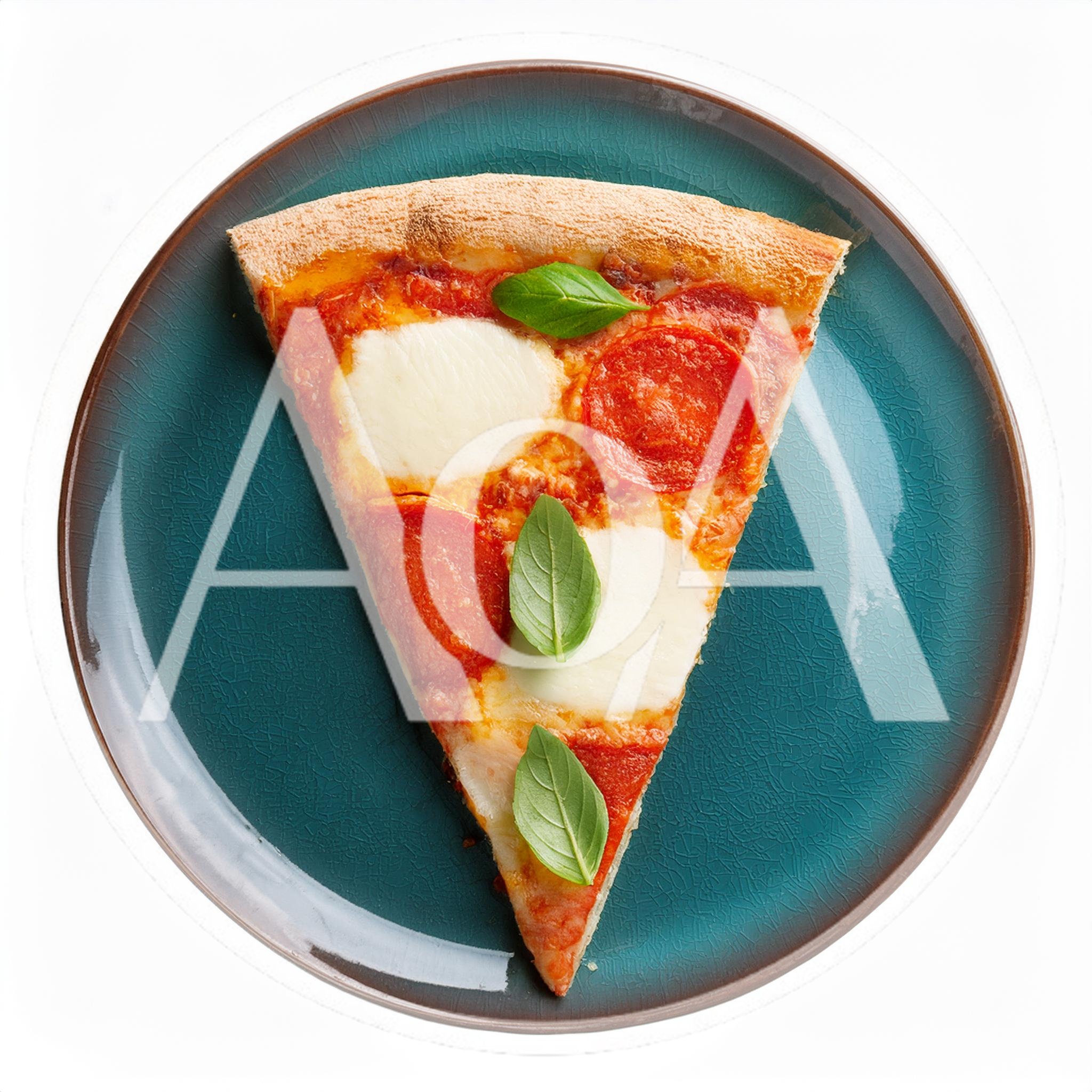 Single Slice Of Pepperoni Pizza On A Blue Plate