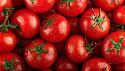 Fresh Red Tomatoes With Green Stems Background